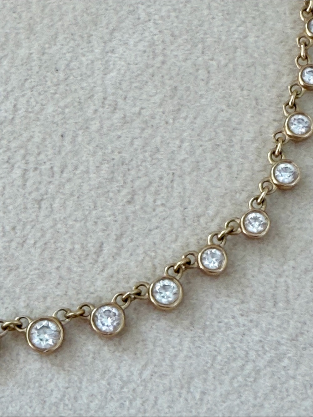 Genuine Diamond station necklace with bezel set natural diamonds and 14K gold. - Picture 3 of 9